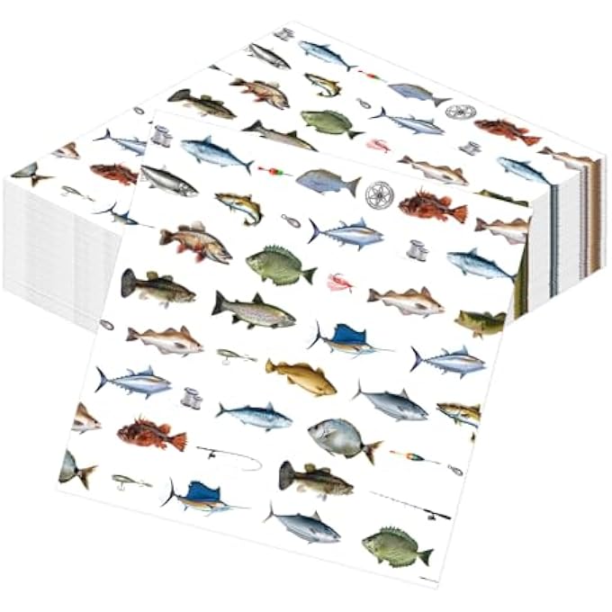 FISH PARTY NAPKINS, PACK OF 50, PAPER NAPKINS, FISH ABSORBENT DISPOSABLE NAPKINS, TABLE DECORATION FOR BIRTHDAY PARTY DECORATIONS - Image 1